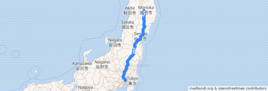 Mapa del recorrido JR東北本線（上り） de la línea  en Jepun.
