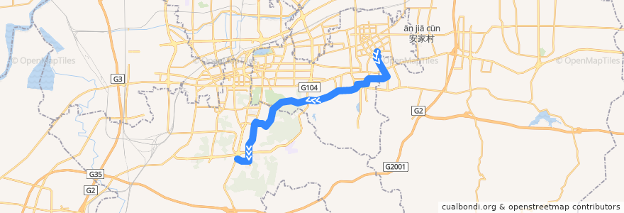Mapa del recorrido T5颖秀路新泺大街—>领秀城西门 de la línea  en Jinan.
