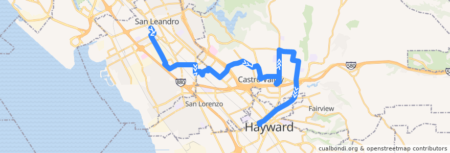 Mapa del recorrido AC Transit 28: San Leandro BART => Hayward BART de la línea  en شهرستان آلامدا، کالیفرنیا.