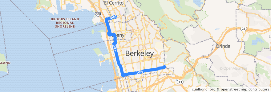 Mapa del recorrido AC Transit 80: El Cerrito Plaza BART => Claremont District de la línea  en 앨러미다 군.