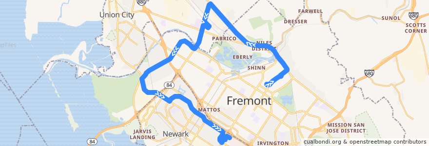 Mapa del recorrido AC Transit 232: Fremont BART => NewPark Mall de la línea  en Аламида.