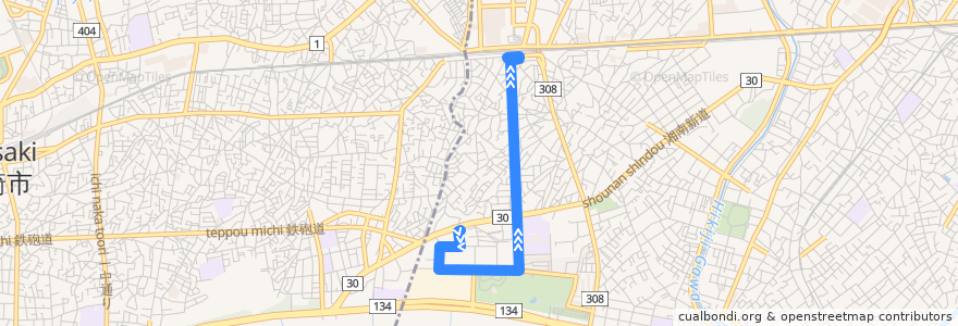Mapa del recorrido 辻03:辻堂団地=>辻堂駅南口 de la línea  en Fujisawa.