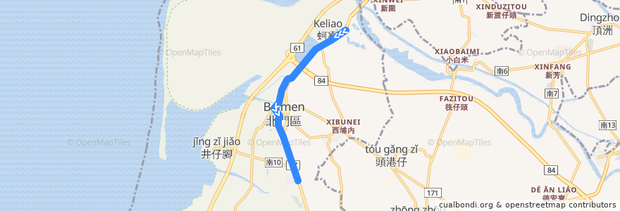 Mapa del recorrido 棕1(延駛北門國中_往程) de la línea  en 北門區.