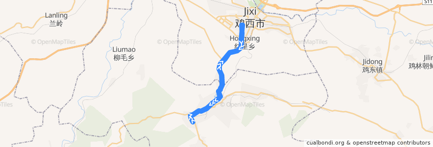 Mapa del recorrido 5大恒山 de la línea  en Jixi.
