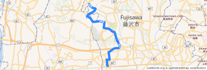 Mapa del recorrido 辻28:湘南ライフタウン=>辻堂駅北口 de la línea  en Prefettura di Kanagawa.