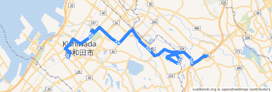 Mapa del recorrido 663: 岸和田駅前-和泉中央駅 de la línea  en Osaka Prefecture.