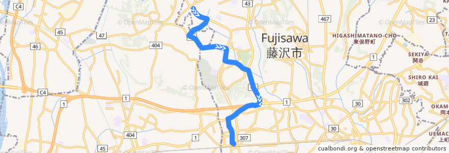 Mapa del recorrido 辻28:湘南ライフタウン=>辻堂駅北口（土休日） de la línea  en Wilayah Kanagawa.