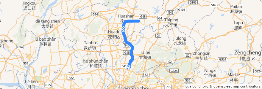 Mapa del recorrido 711路(地铁嘉禾望岗站总站-花都推广汽车站) de la línea  en Guangzhou.