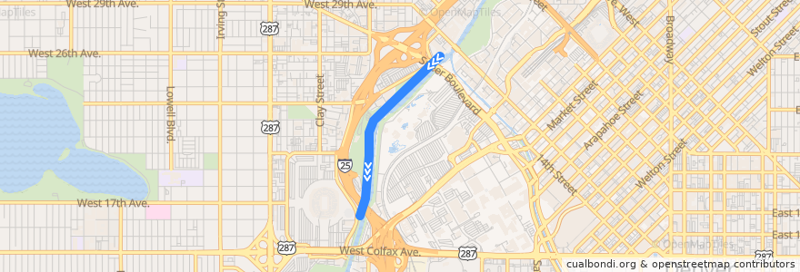 Mapa del recorrido Platte Valley Trolley → Confluence Park / REI de la línea  en デンバー.