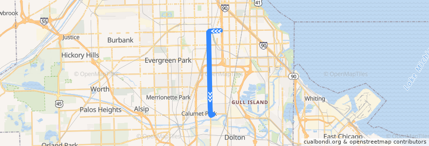 Mapa del recorrido South Halsted de la línea  en 芝加哥.