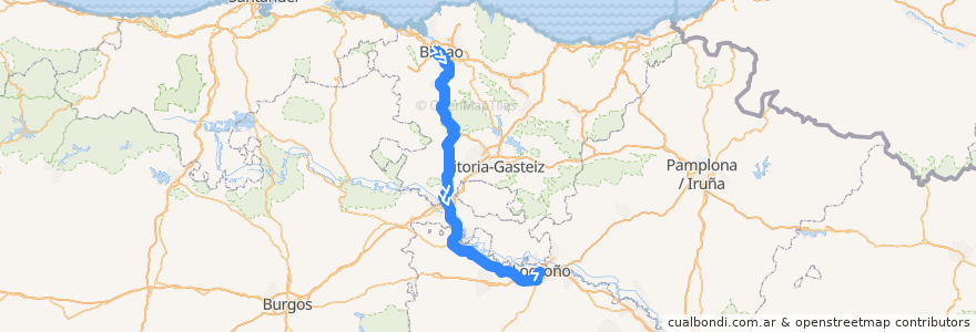 Mapa del recorrido A17 Bilbao → Logroño (Directo) de la línea  en Spanien.