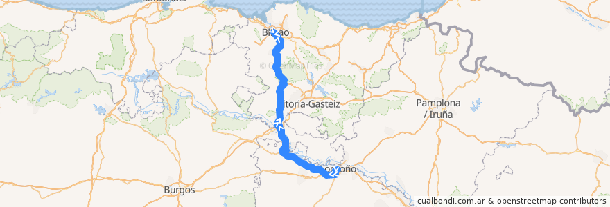 Mapa del recorrido A17 Logroño → Haro → Bilbao (Autopista) de la línea  en Испания.