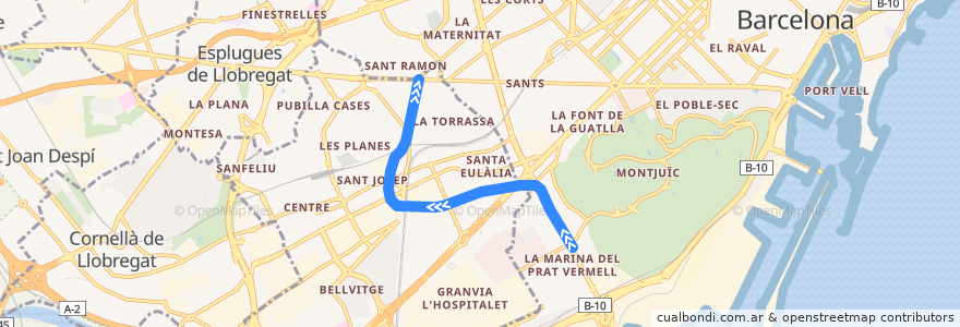 Mapa del recorrido L10 Sud: Foc => Collblanc de la línea  en بارسلونس.