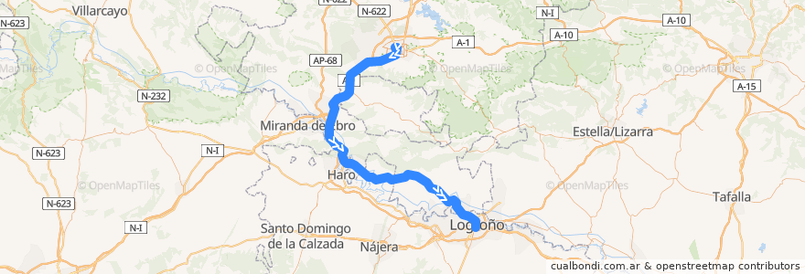 Mapa del recorrido A9 Vitoria-Gasteiz → Logroño (Las Conchas) de la línea  en اسپانیا.