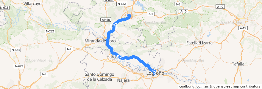 Mapa del recorrido A9 Logroño → Vitoria-Gasteiz (Las Conchas) de la línea  en اسپانیا.