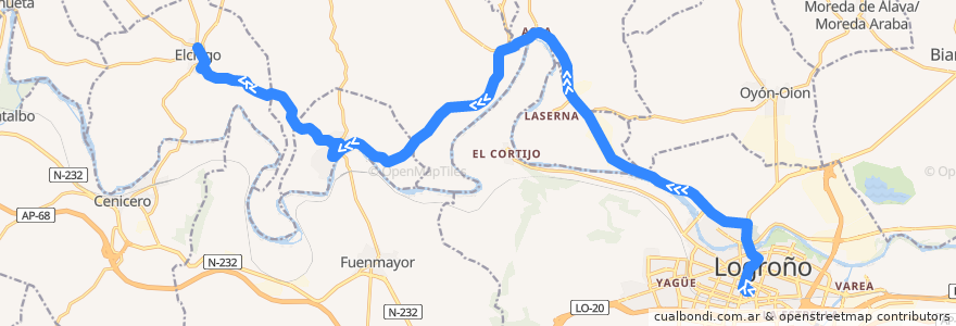 Mapa del recorrido A11 Logroño → Elciego de la línea  en Испания.