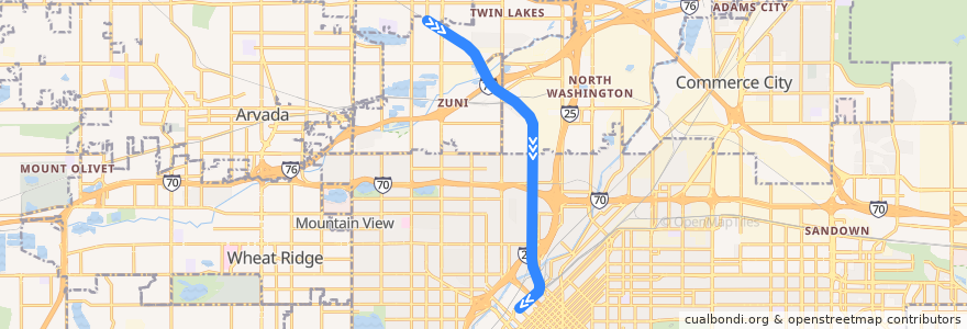 Mapa del recorrido RTD B Line → Union Station de la línea  en 콜로라도.