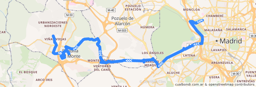 Mapa del recorrido Bus 573: Madrid (Moncloa) - Boadilla del Monte Por Urb. Montepríncipe de la línea  en Comunidad de Madrid.