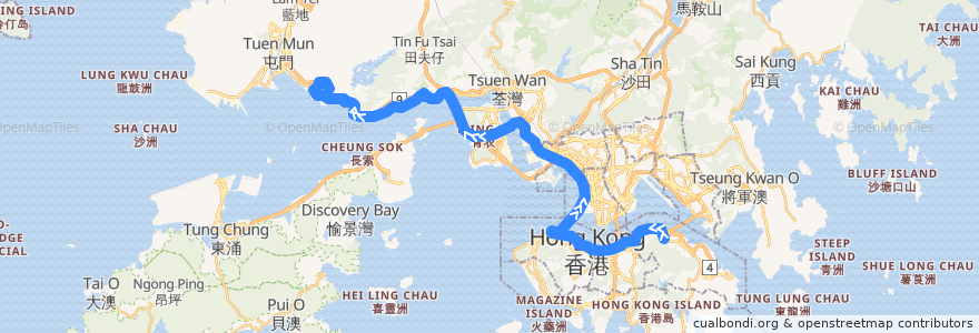 Mapa del recorrido 過海隧巴962E線 Cross-harbour Bus 962E (鰂魚涌 Quarry Bay → 掃管笏 So Kwun Fat) de la línea  en 香港 Hong Kong.