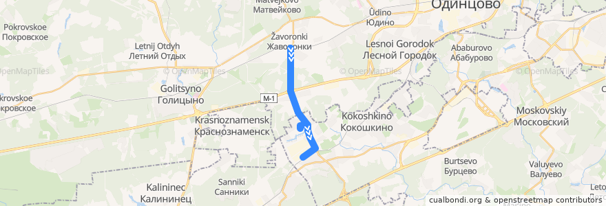 Mapa del recorrido Автобус № 1055: Платформа Жаворонки => станция Крёкшино de la línea  en Центральный федеральный округ.