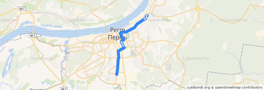 Mapa del recorrido Трамвай №8: Микрорайон Висим – АО «Инкар» de la línea  en دائرة المدينة بيرم.