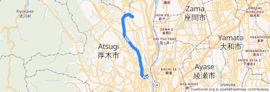 Mapa del recorrido 厚木07系統 de la línea  en Atsugi.