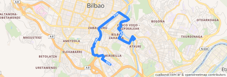 Mapa del recorrido 75 San Adrián → Atxuri de la línea  en بیلبائو.