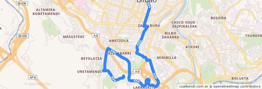 Mapa del recorrido 76 Moyúa → Artazugoikoa de la línea  en 빌바오.