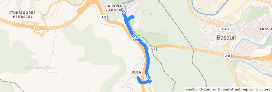 Mapa del recorrido 50 La Peña → Buia de la línea  en بلباو.