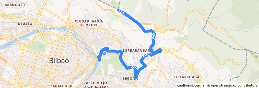 Mapa del recorrido A7 Artxanda → Arenal de la línea  en 빌바오.