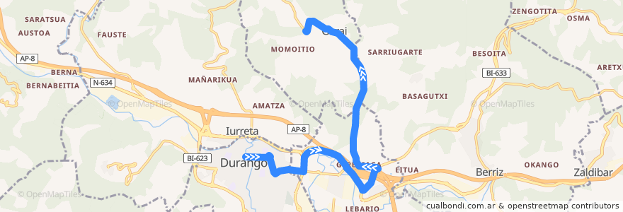 Mapa del recorrido A3931 Durango → Garai de la línea  en Biscay.