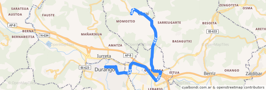 Mapa del recorrido A3931 Garai → Durango de la línea  en 比斯开.