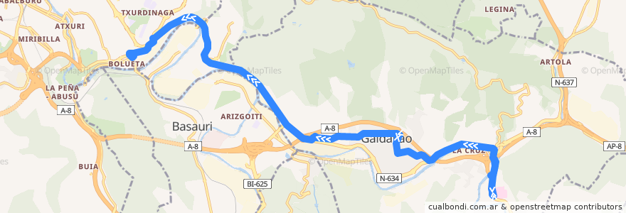 Mapa del recorrido A3932 Galdakao → Metro Bolueta de la línea  en 比斯开.