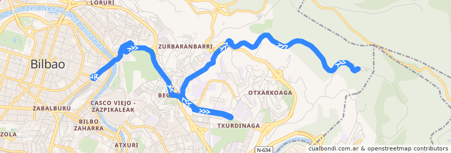 Mapa del recorrido A3521 Bilbao → Hospital Santa Marina Ospitalea de la línea  en Bilbao.