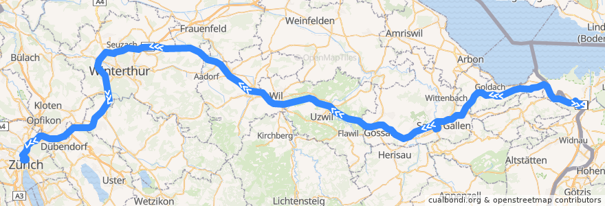 Mapa del recorrido Flixbus 283: Prag, ÚAN Florenc => Zürich, HB (Carpark Sihlquai) de la línea  en Zürich.