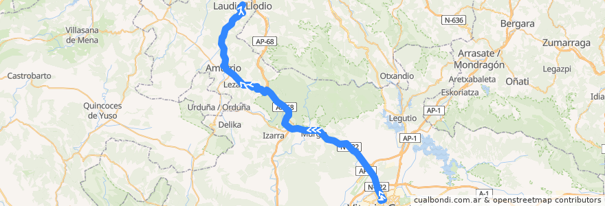 Mapa del recorrido A15 Vitoria-Gasteiz → Amurrio → Laudio/Llodio de la línea  en Алава.