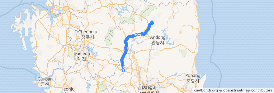 Mapa del recorrido 경북선 de la línea  en Кёнсан-Пукто.