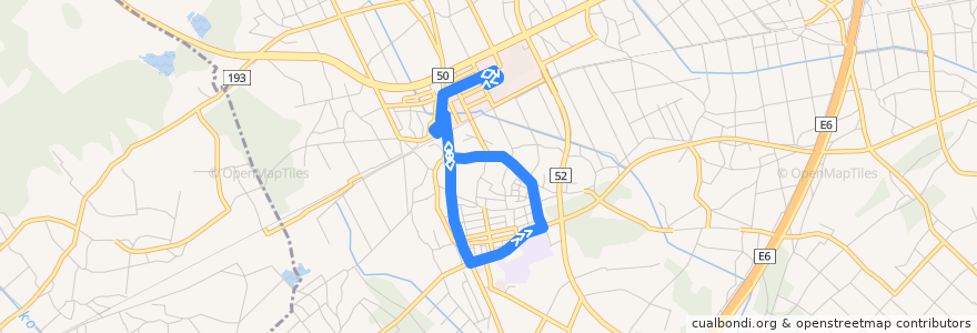 Mapa del recorrido 茨城交通バス71系統 イオンモール水戸内原⇒内原循環 de la línea  en 水戸市.
