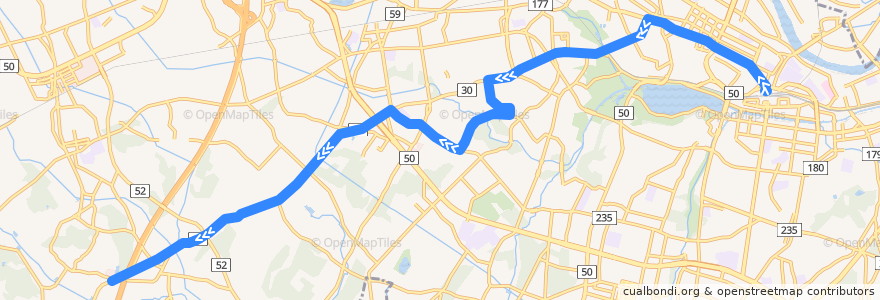 Mapa del recorrido 茨城交通バス①系統 水戸駅⇒桜川団地・桜川車庫⇒鯉渕営業所 de la línea  en Mito.