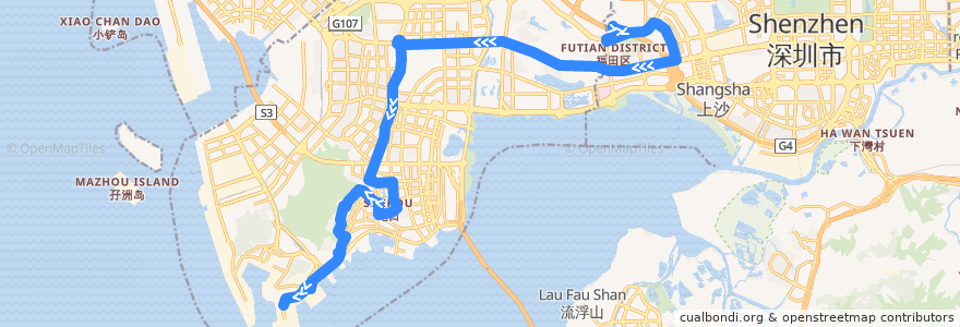 Mapa del recorrido 70路 安托山场站 => 蛇口SCT码头 de la línea  en شنژن.