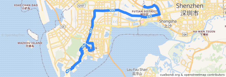 Mapa del recorrido 70路 蛇口SCT码头 => 安托山场站 de la línea  en ناحیه نانشان، شنژن.