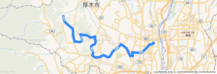 Mapa del recorrido 厚木44系統 de la línea  en Atsugi.