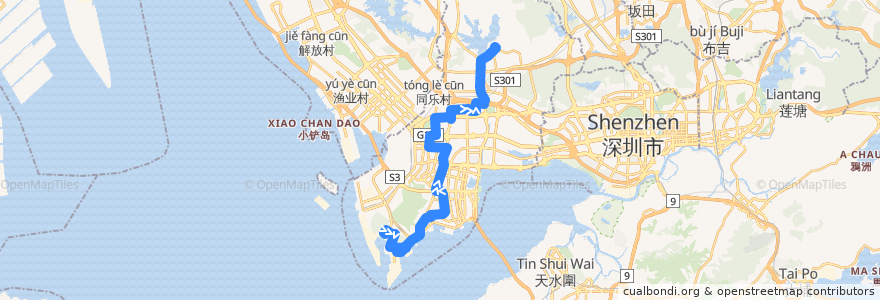 Mapa del recorrido 226路 赤湾总站 => 动物园总站 de la línea  en 난산구.