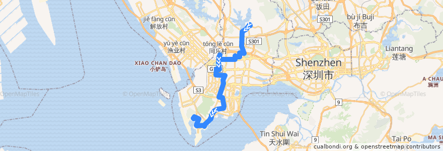 Mapa del recorrido 226路 动物园总站 => 赤湾总站 de la línea  en ناحیه نانشان، شنژن.