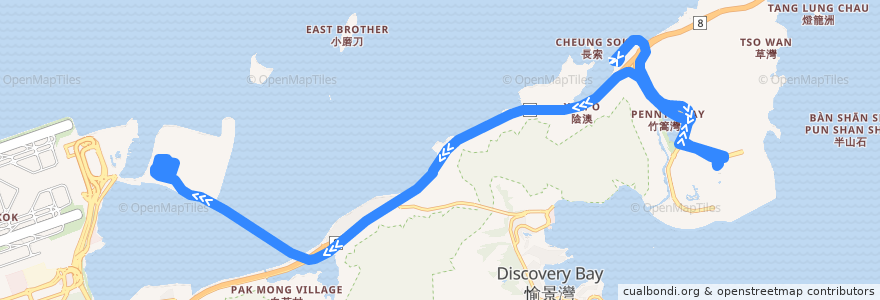 Mapa del recorrido 城巴B5線 Citybus B5 (欣澳站 Sunny Bay Station → 大橋香港口岸 HZMB HK Port (經迪士尼樂園 via Disneyland)) de la línea  en 香港 Hong Kong.
