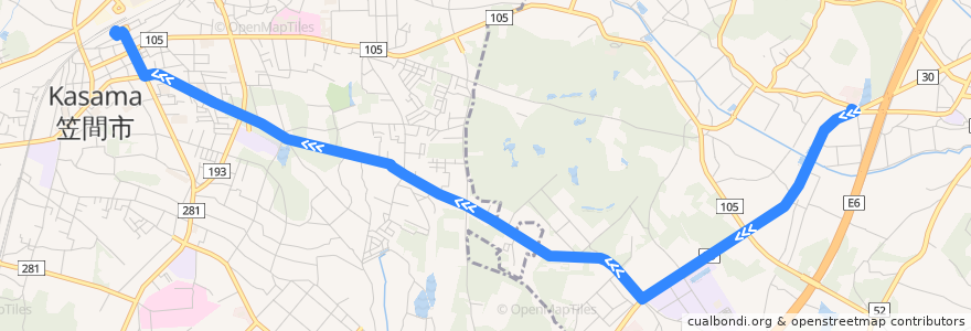 Mapa del recorrido 茨城交通バス 鯉渕営業所⇒柿橋⇒友部駅 de la línea  en 茨城県.