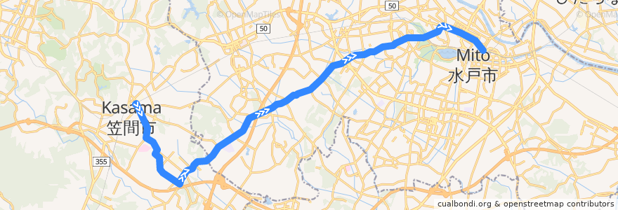 Mapa del recorrido 茨城交通バス①系統 友部駅⇒旭台団地⇒水戸駅 de la línea  en 茨城県.