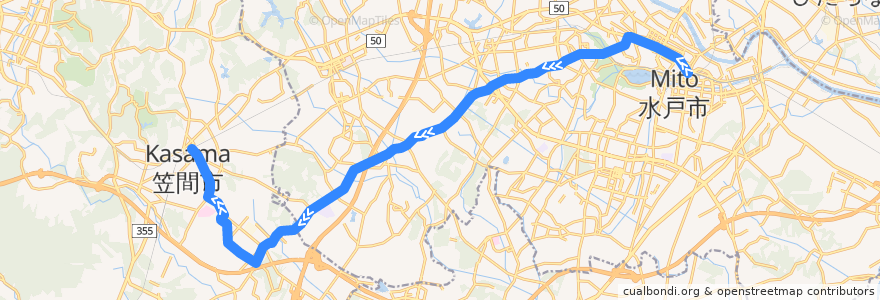 Mapa del recorrido 茨城交通バス①系統 水戸駅⇒旭台団地⇒友部駅 de la línea  en 茨城県.