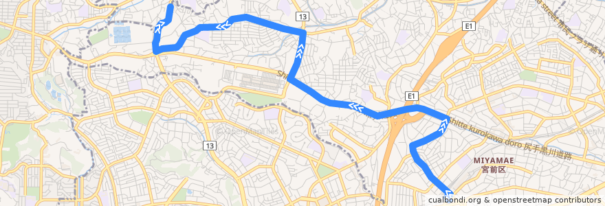 Mapa del recorrido 犬蔵線　鷺沼駅 => 鷲ヶ峰営業所前 de la línea  en 宮前区.