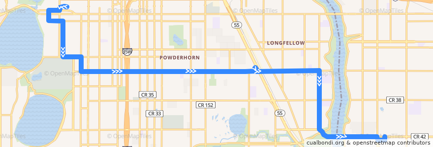 Mapa del recorrido Metro Transit 23H (eastbound) de la línea  en Minneapolis.
